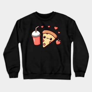 Pepperoni Pizza Slice with Milkshake and Hearts | Kawaii Style Food Art Crewneck Sweatshirt